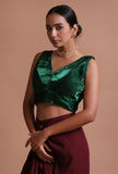 Bottle Green Color Organza Plain Blouse