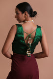 Bottle Green Color Organza Plain Blouse