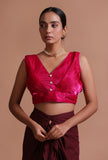 Dark Pink Color Organza Plain Blouse