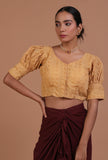 Golden Color Cotton Chikankari Blouse