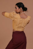 Golden Color Cotton Chikankari Blouse