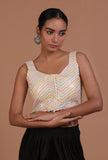 Off-white cotton blouse with handcrafted sitara work embellishment for festive and bridal occasions by Tjori