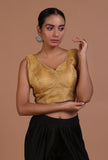Golden raw silk plain blouse for festive and bridal occasions by Tjori