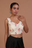 Off White Color Cotton Machine Embroidery Blouse