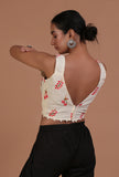 Off White Color Cotton Machine Embroidery Blouse