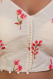 Off White Color Cotton Machine Embroidery Blouse