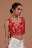 Red Color Raw Silk  Blouse