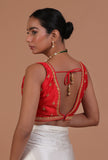 Red Color Raw Silk Embroidered Blouse