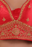 Red Color Raw Silk Embroidered Blouse