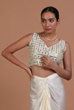 Mint Green Color Raw Silk Mirror Work Blouse
