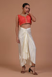 Red Color Raw Silk Embroidered Blouse