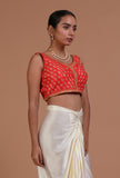 Red Color Raw Silk Embroidered Blouse
