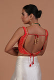 Red Color Raw Silk Embroidered Blouse