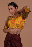 Mustred Yellow Color Organza Printed Blouse