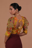 Mustred Yellow Color Organza Printed Blouse