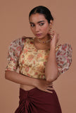Yellow Color Organza Printed Blouse