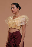 Golden Color Organza Plain Blouse