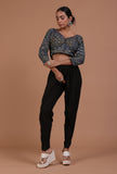 Blue and Black Cotton Ajrakh Printed Full Sleeve Blouse