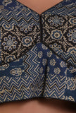 Blue and Black Cotton Ajrakh Printed Full Sleeve Blouse