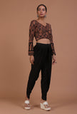 Black Cotton Ajrakh Printed Full Sleeve Blouse
