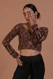 Black Cotton Ajrakh Printed Full Sleeve Blouse