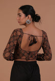 Black Cotton Ajrakh Printed Full Sleeve Blouse