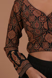 Black Cotton Ajrakh Printed Full Sleeve Blouse