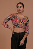 Multicolour cotton ajrakh printed full sleeve blouse artisan festive on a female model