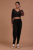 Black Cotton Ajrakh Printed Full Sleeve Blouse