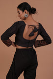 Black Cotton Ajrakh Printed Full Sleeve Blouse