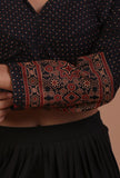 Black Cotton Ajrakh Printed Full Sleeve Blouse