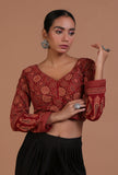 Maroon Cotton Ajrakh Printed Full Sleeve Blouse