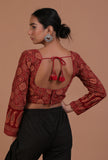 Maroon Cotton Ajrakh Printed Full Sleeve Blouse