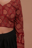 Maroon Cotton Ajrakh Printed Full Sleeve Blouse