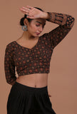 Black Cotton Ajrakh Printed Full Sleeve Blouse