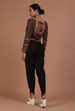 Black Cotton Ajrakh Printed Full Sleeve Blouse