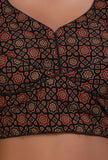 Black Cotton Ajrakh Printed Full Sleeve Blouse