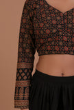 Black Cotton Ajrakh Printed Full Sleeve Blouse