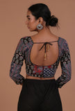 Blue and Black Cotton Ajrakh Printed Full Sleeve Blouse