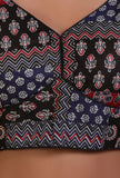 Blue and Black Cotton Ajrakh Printed Full Sleeve Blouse
