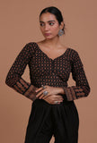 Black Cotton Ajrakh Printed Full Sleeve Blouse