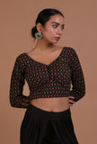 Black Cotton Ajrakh Printed Full Sleeve Blouse
