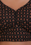 Black Cotton Ajrakh Printed Full Sleeve Blouse