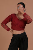 Maroon Cotton Ajrakh Printed Full Sleeve Blouse