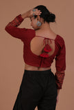 Maroon Cotton Ajrakh Printed Full Sleeve Blouse