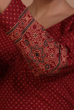 Maroon Cotton Ajrakh Printed Full Sleeve Blouse