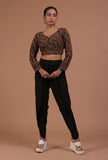Black Cotton Ajrakh Printed Full Sleeve Blouse