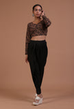 Black Cotton Ajrakh Printed Full Sleeve Blouse