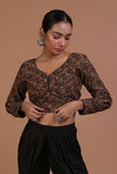 Black Cotton Ajrakh Printed Full Sleeve Blouse