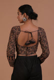 Black Cotton Ajrakh Printed Full Sleeve Blouse